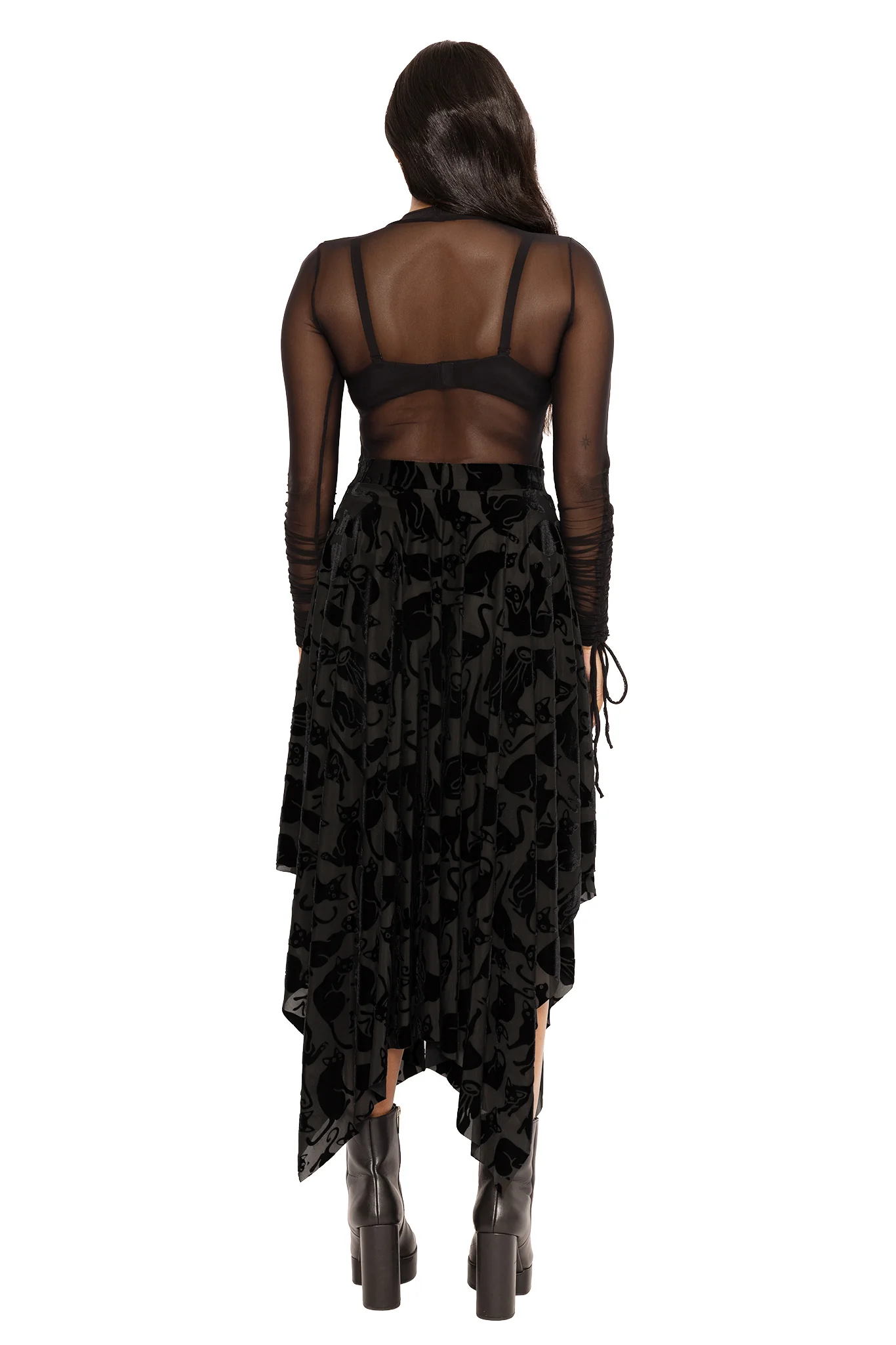 Burned Velvet Cats Handkerchief Skirt - Image 3