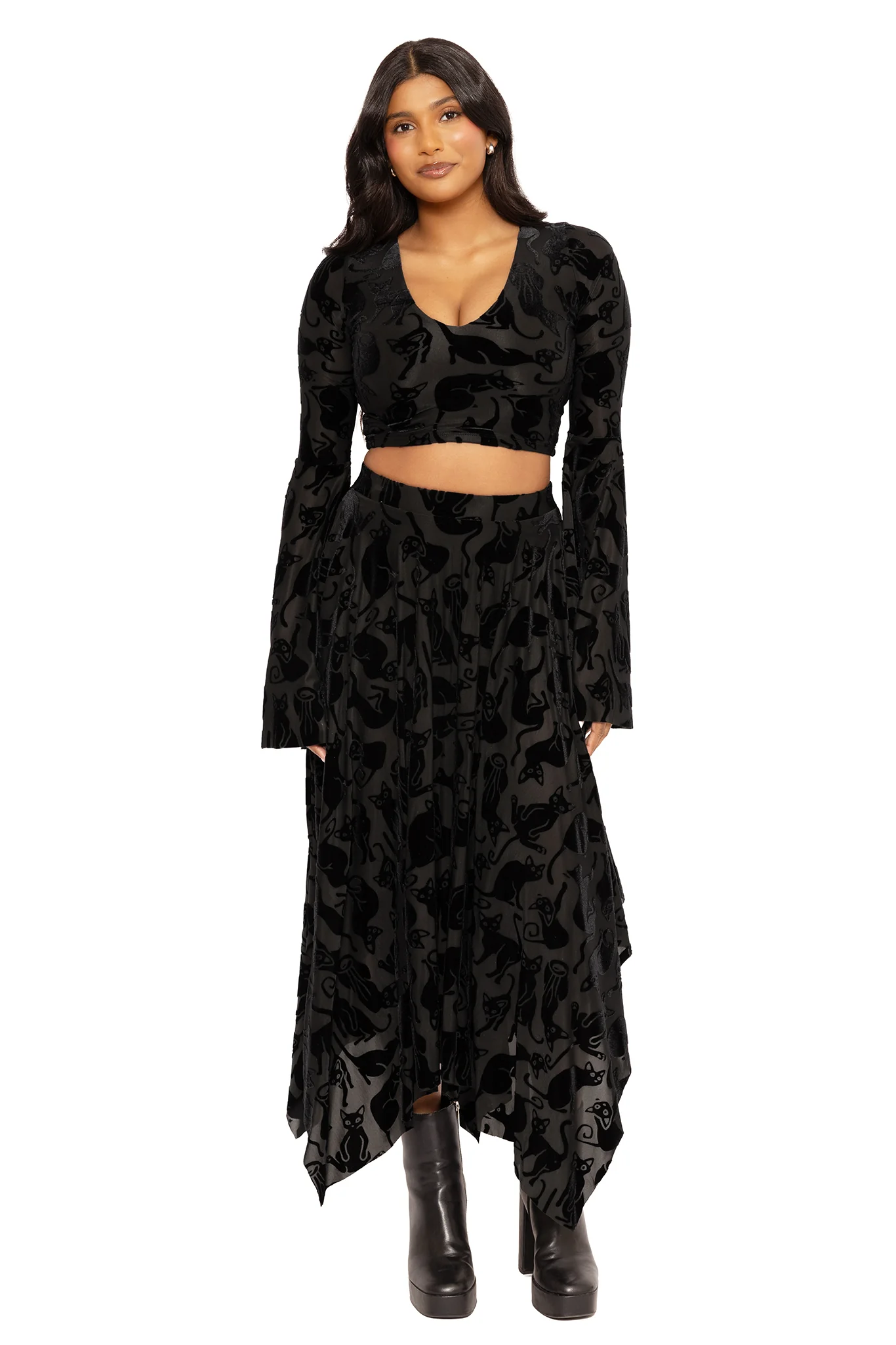 Burned Velvet Cats Handkerchief Skirt - Image 5