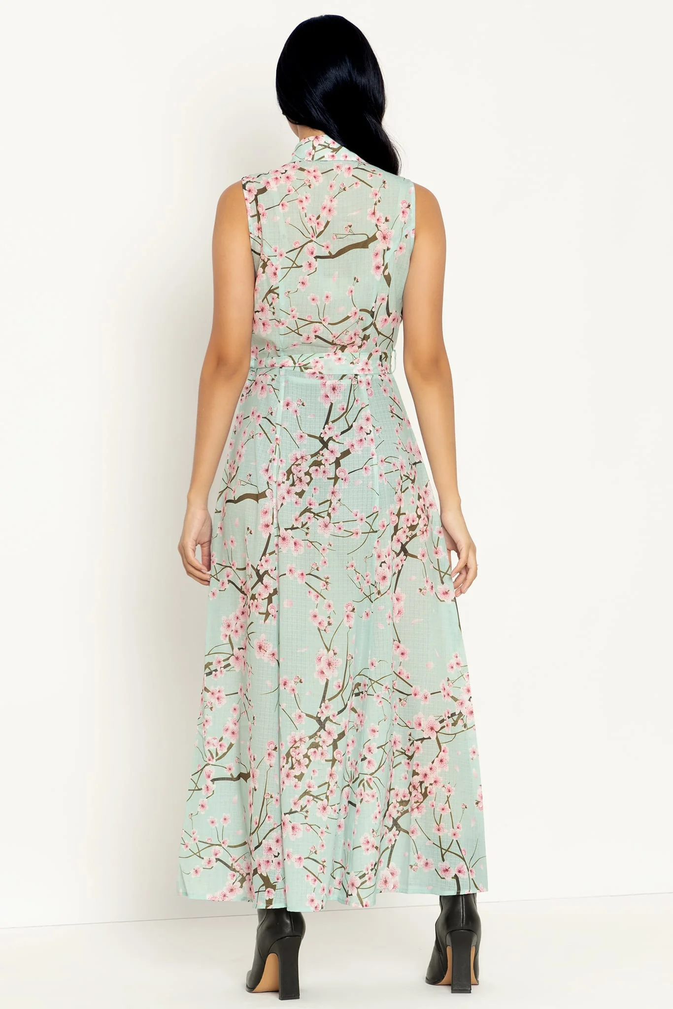 Cherry Blossom Sage Maxi Shirt Dress - Image 4