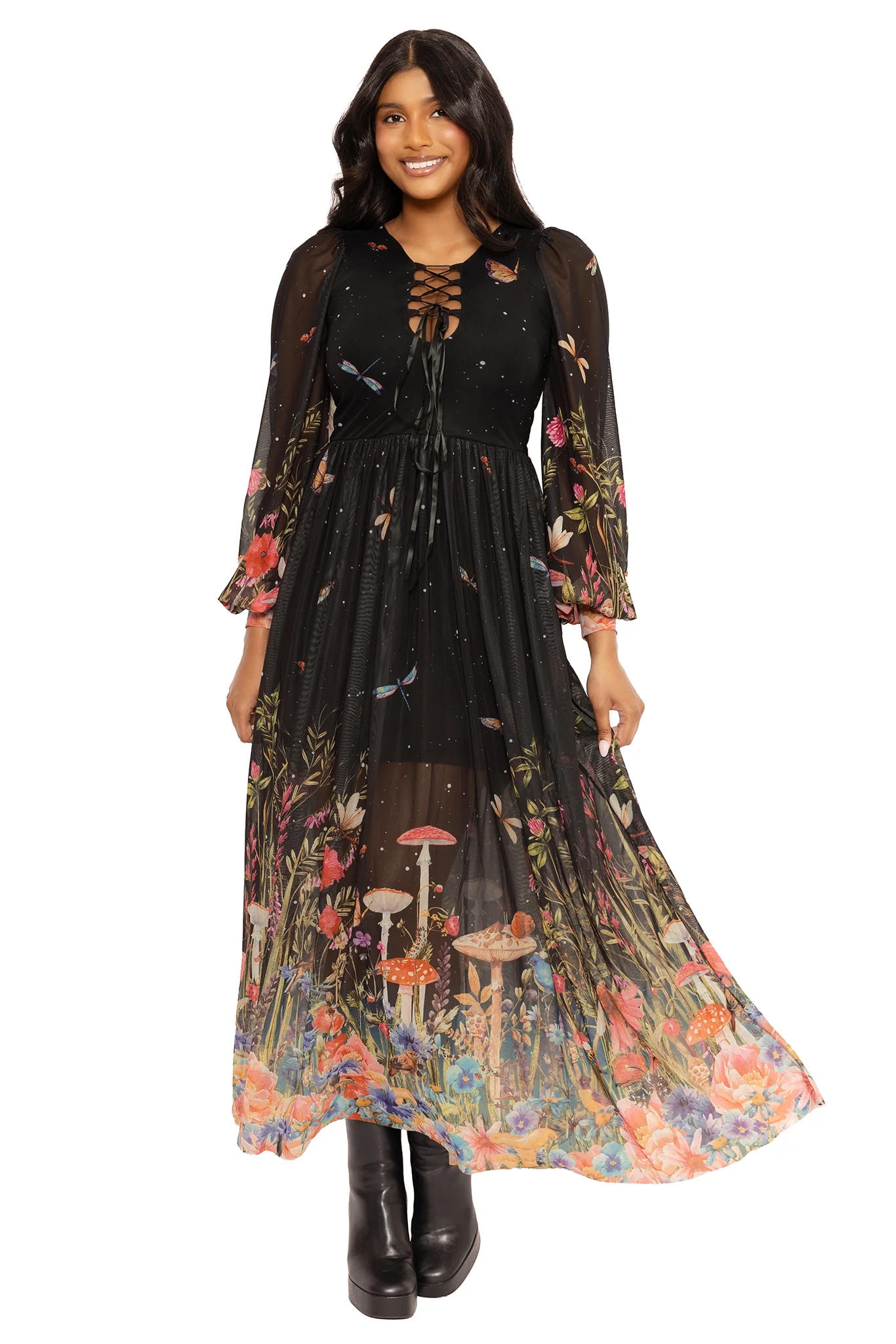 Fairytale Floral Sheer Bishop Maxi Dress - Image 9