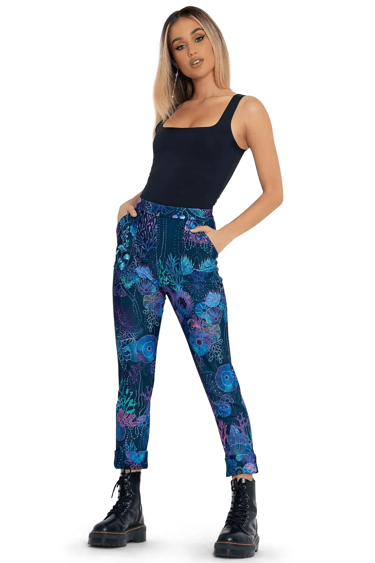 Floral Coral Cuffed Pants