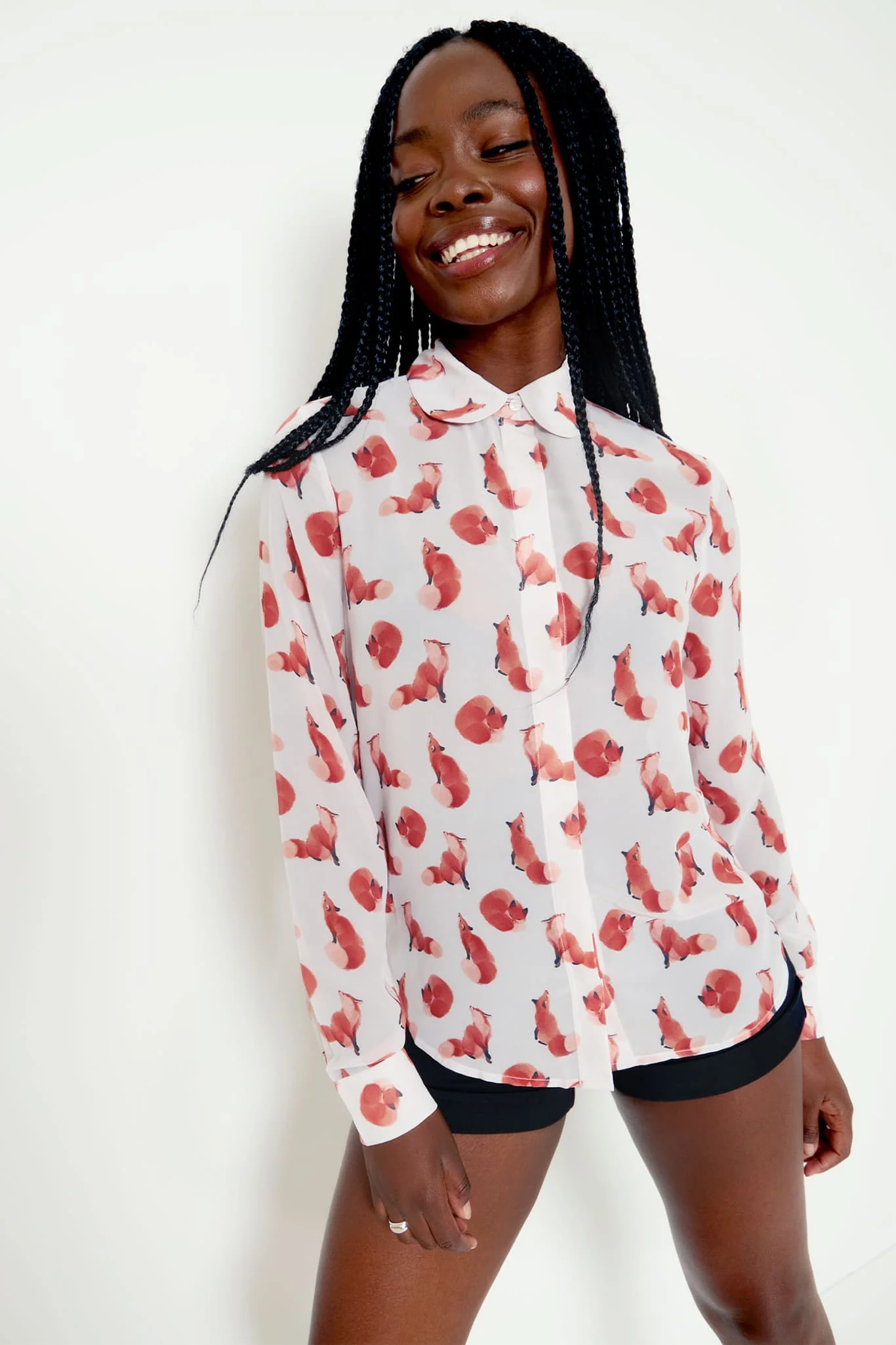 Ghost Foxes Long Sleeve Cute As A Button Shirt