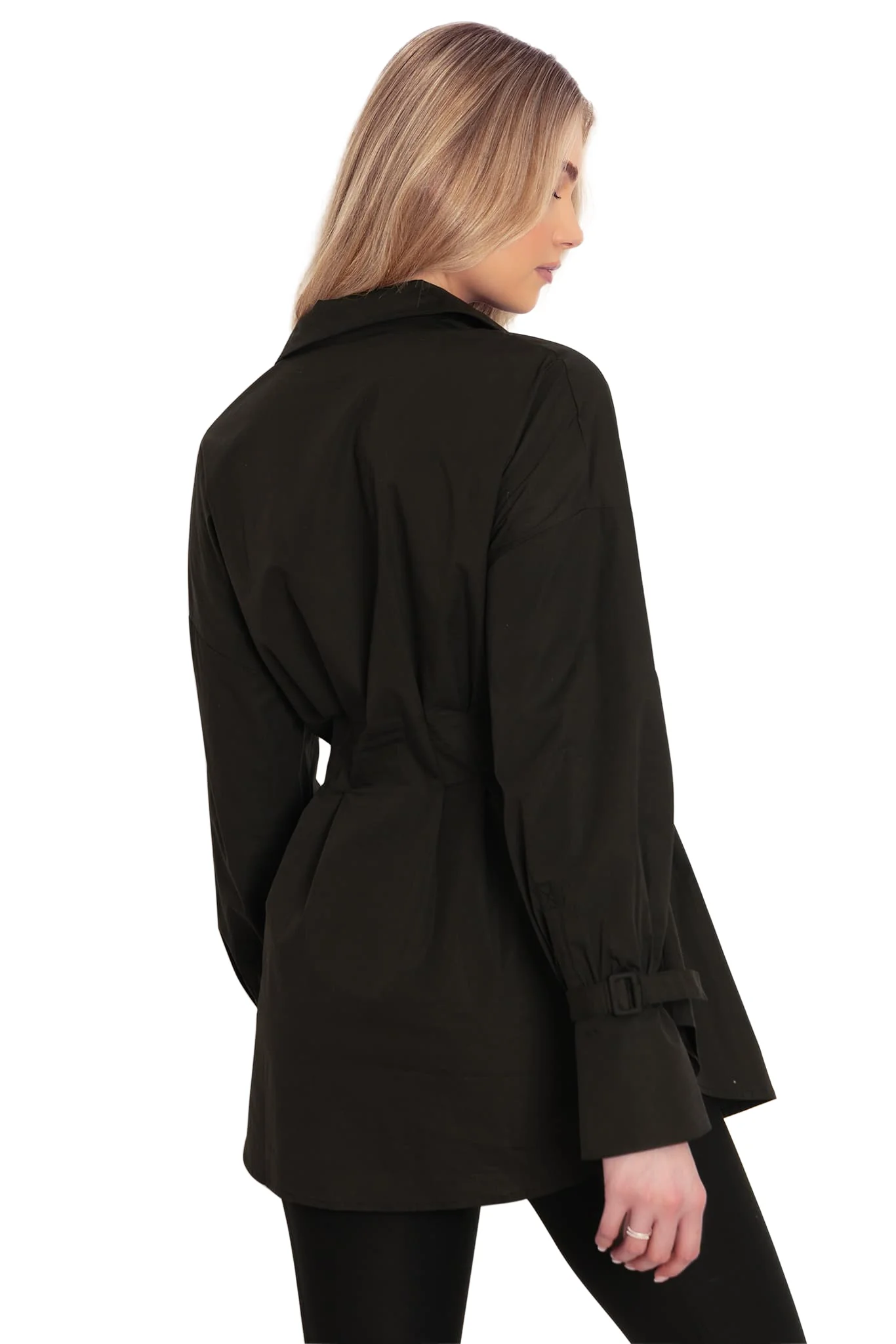 Gothic Romance Black Cinched Waist Button Up Shirt - Image 2