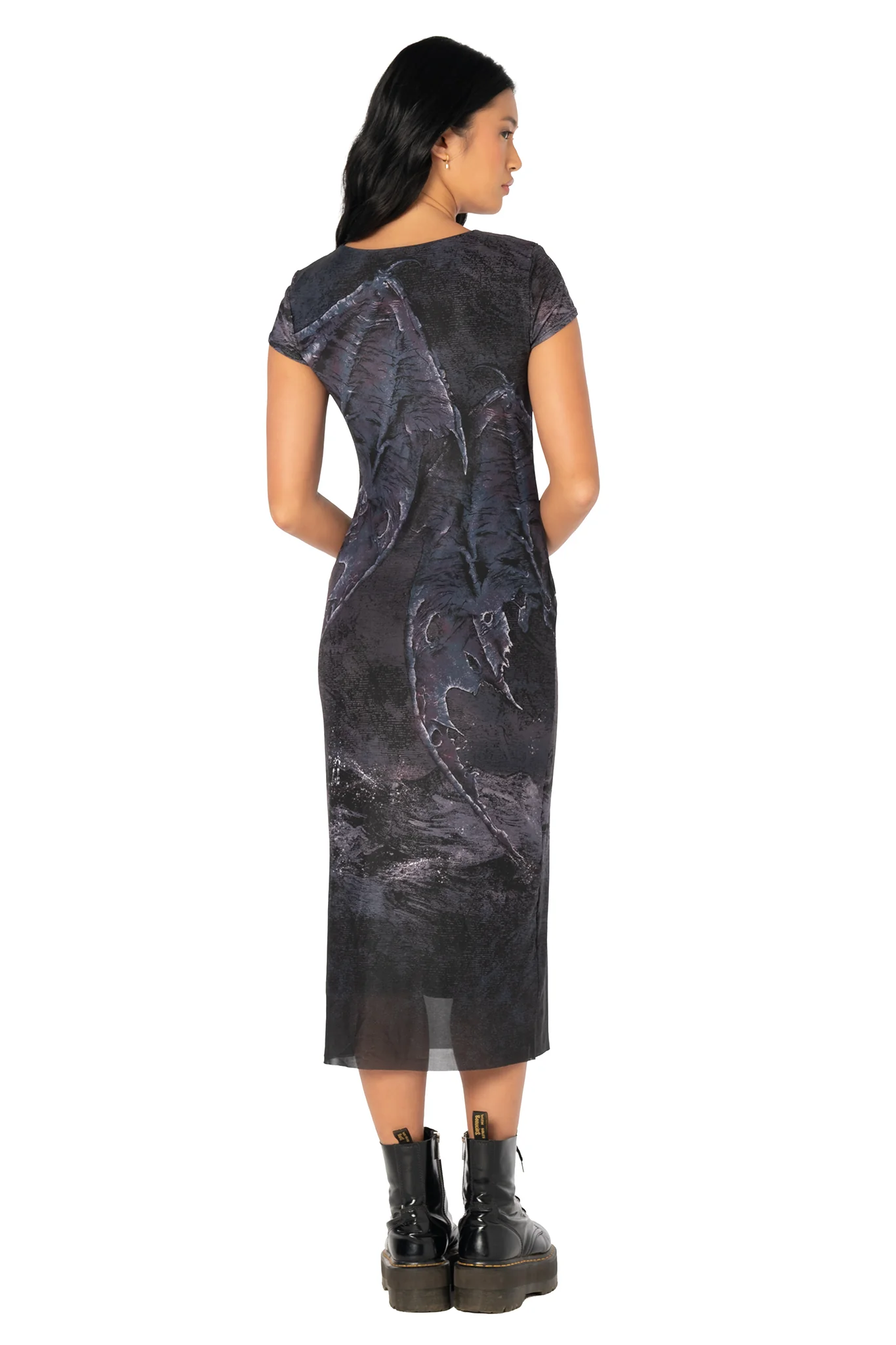Great Old Ones Sheer Cap Sleeve Bodycon Dress - Image 3