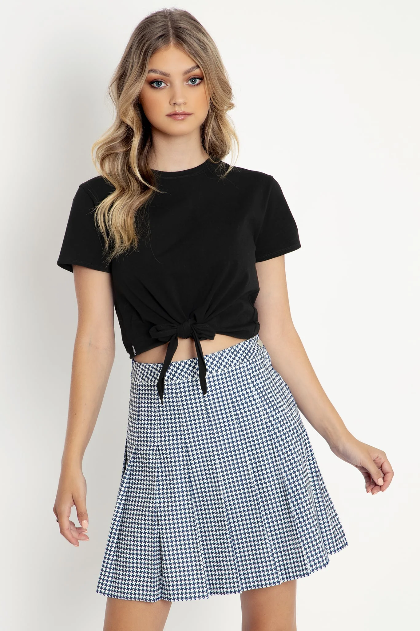 Houndstooth Navy High School Skirt