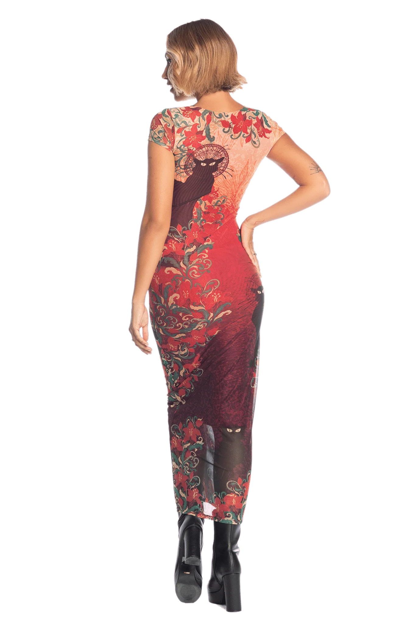 Le Chat Noir Sheer Cap Sleeve Bodycon Dress - Image 2