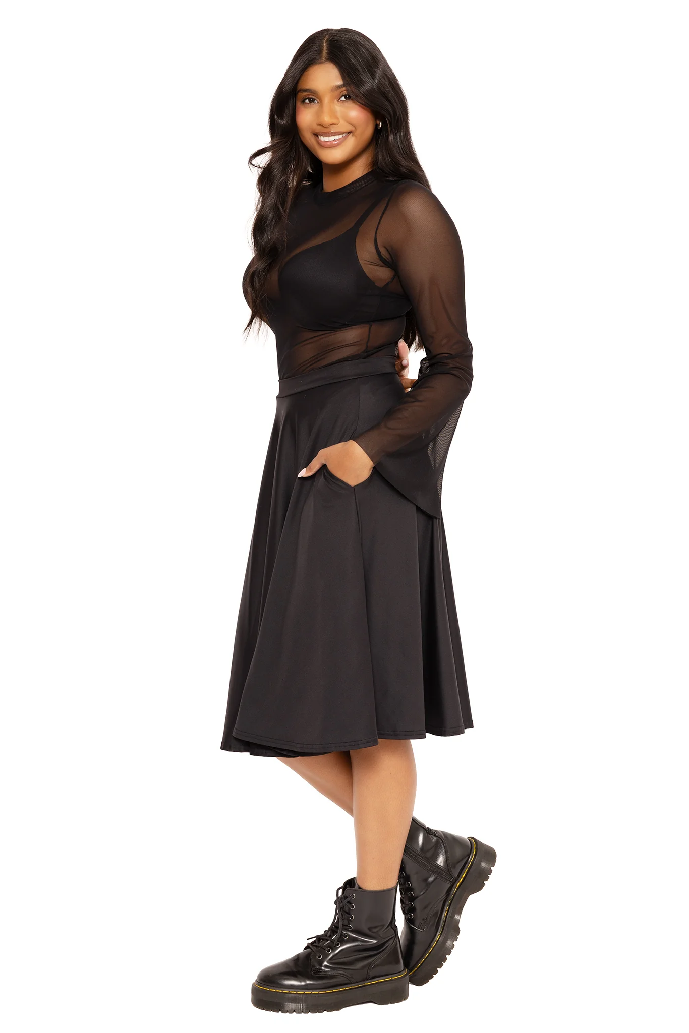 Matte Black Pocket Midi Skirt - Image 3