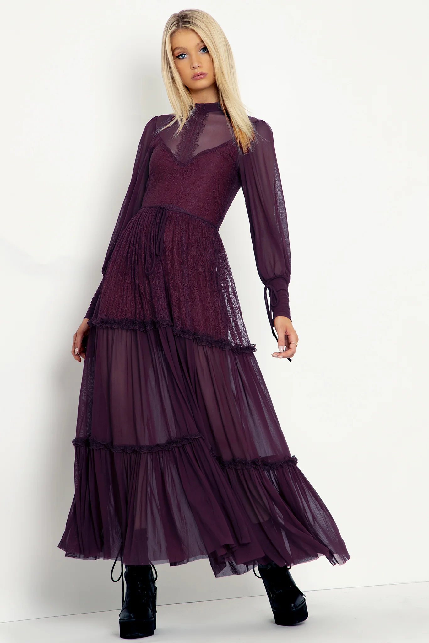 Midnight Ritual Wine Sheer Maxi Dress