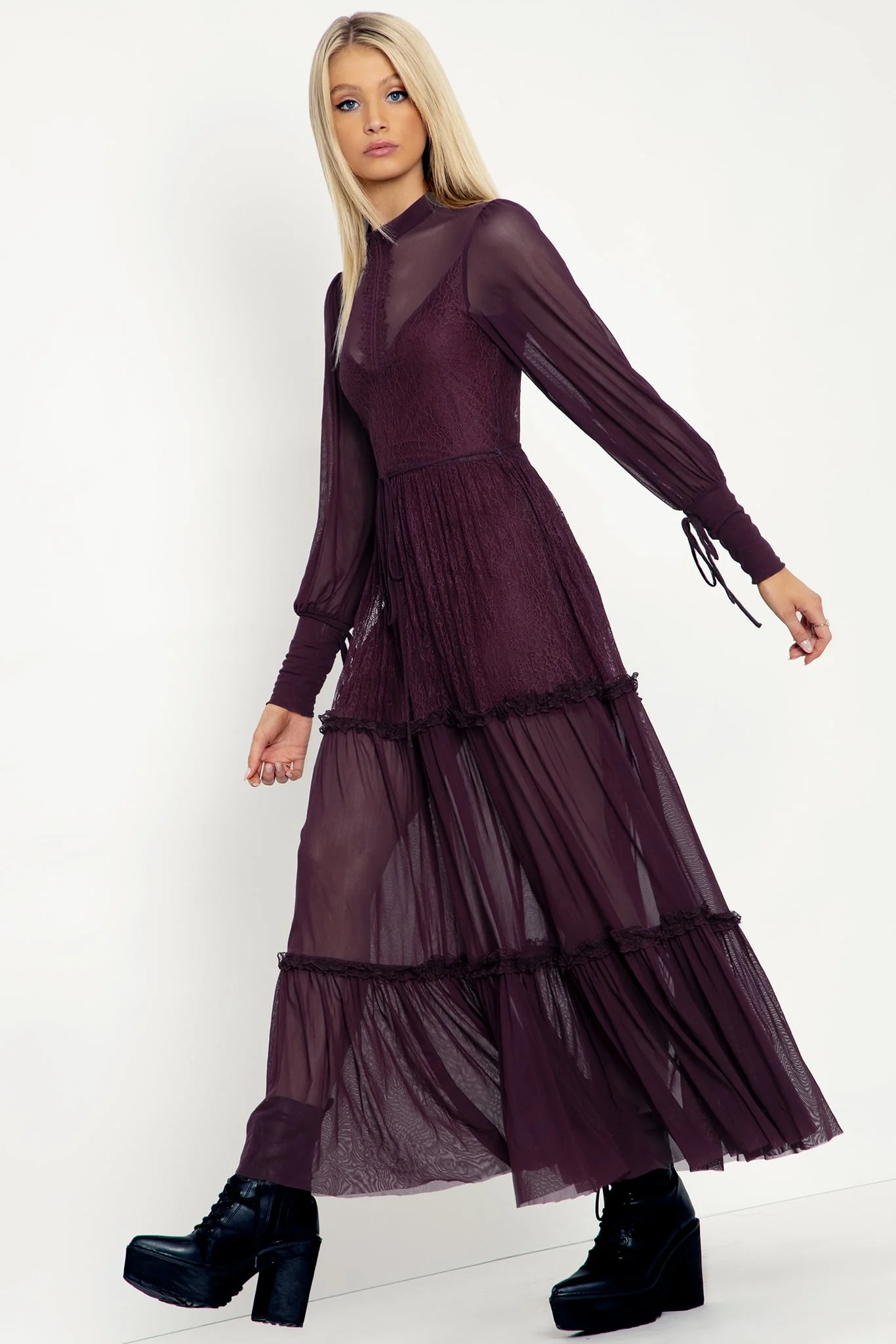 Midnight Ritual Wine Sheer Maxi Dress - Image 2