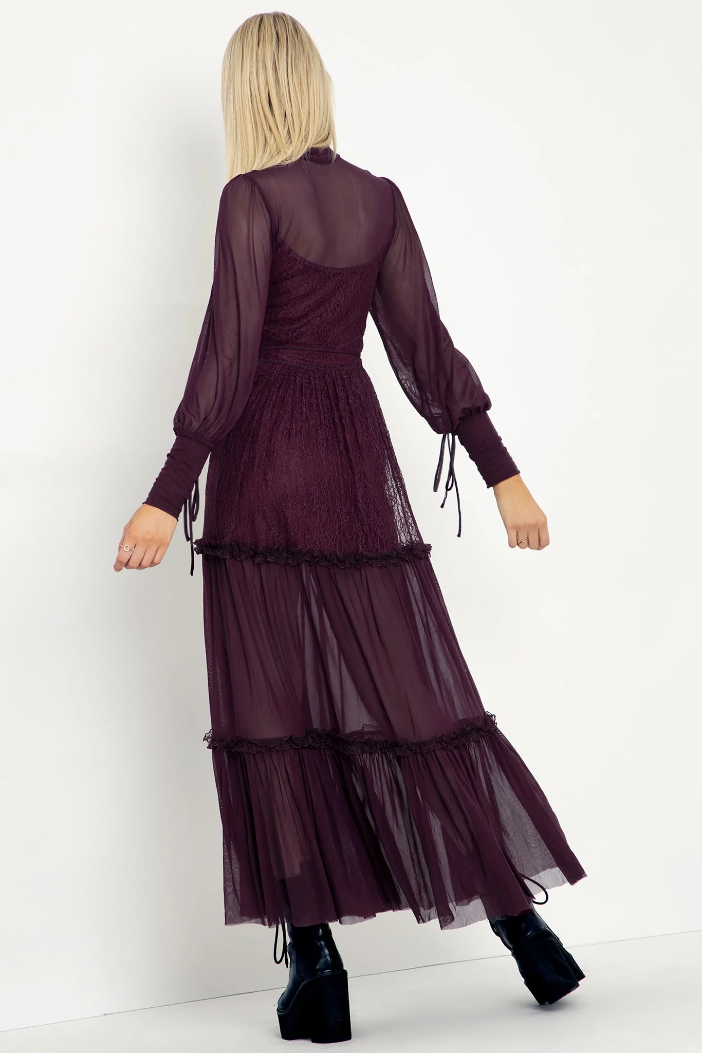 Midnight Ritual Wine Sheer Maxi Dress - Image 4