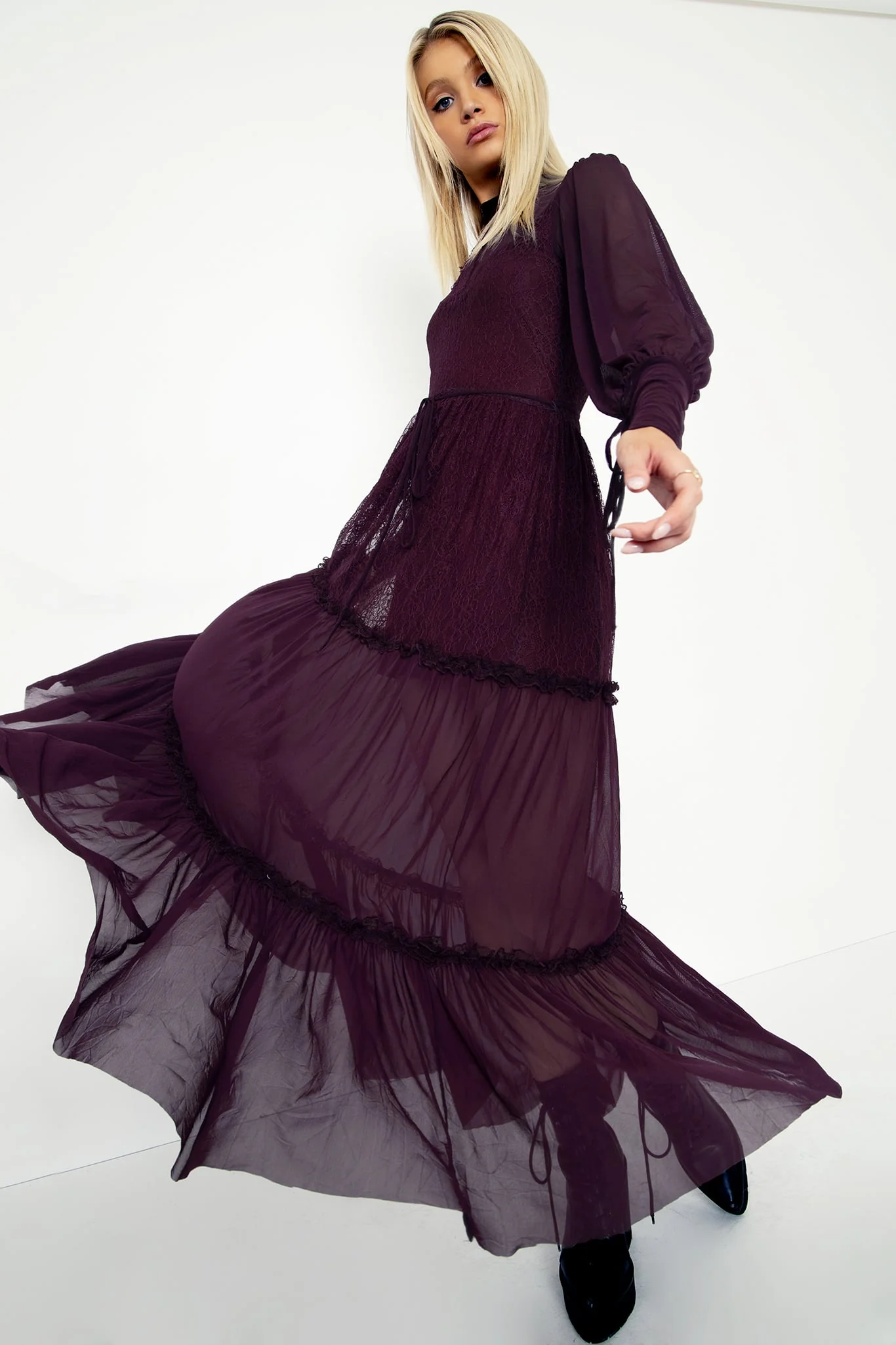 Midnight Ritual Wine Sheer Maxi Dress - Image 5