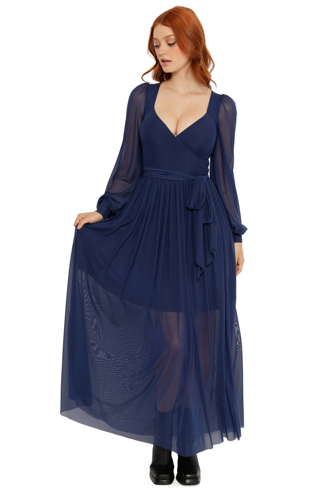 Navy Sheer Romance Maxi Dress - Image 2