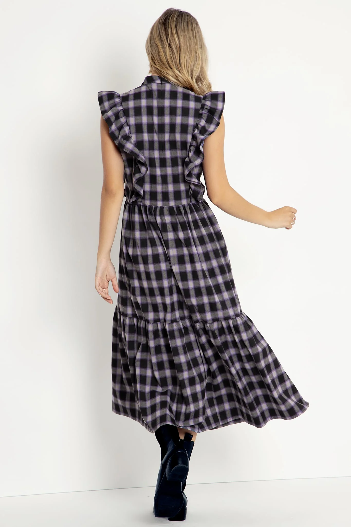 Plaid Ghost Frill Sleeve Midaxi Dress - Image 2