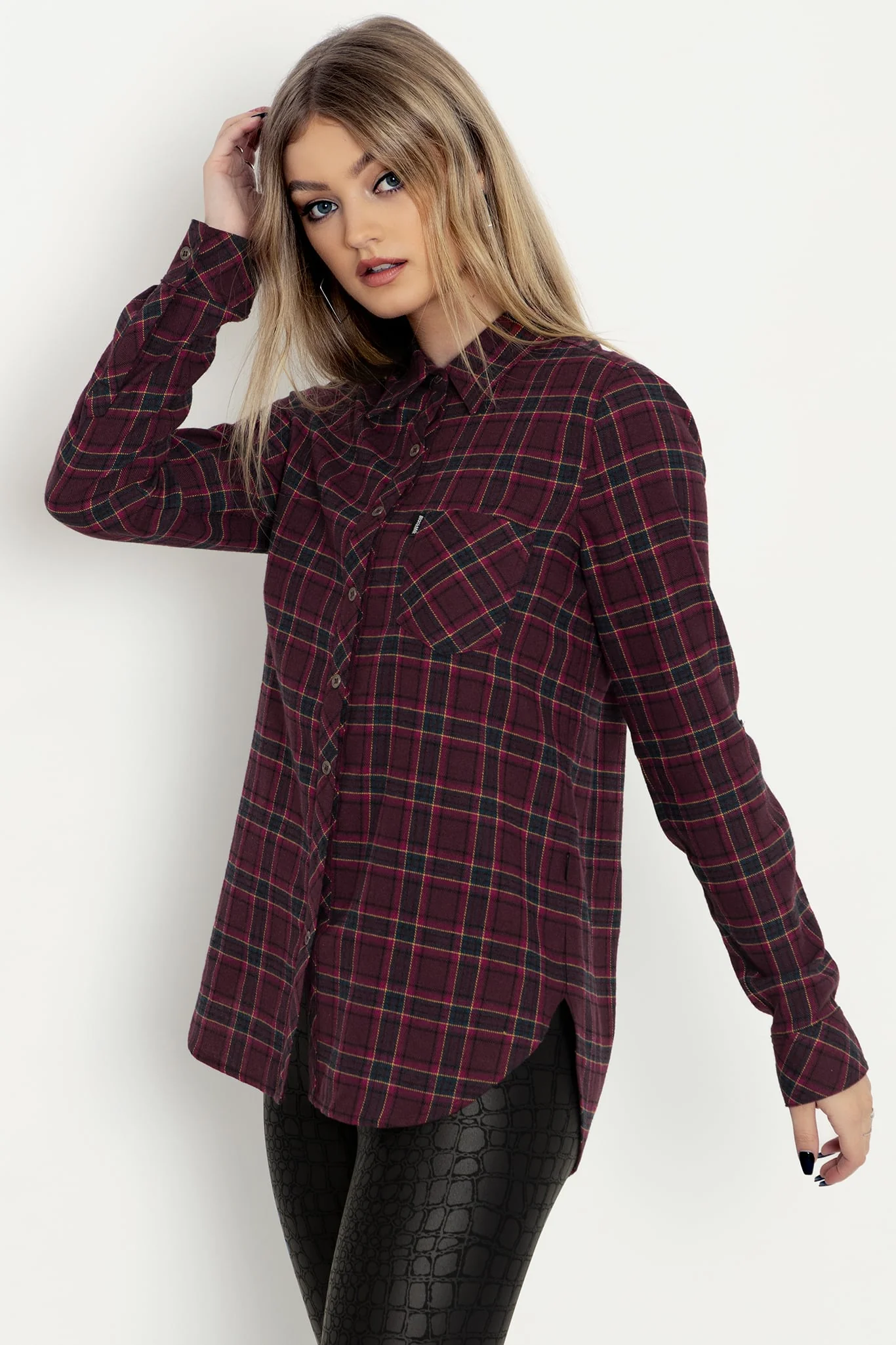 Plaid Mulberry Grunge Shirt - Image 3
