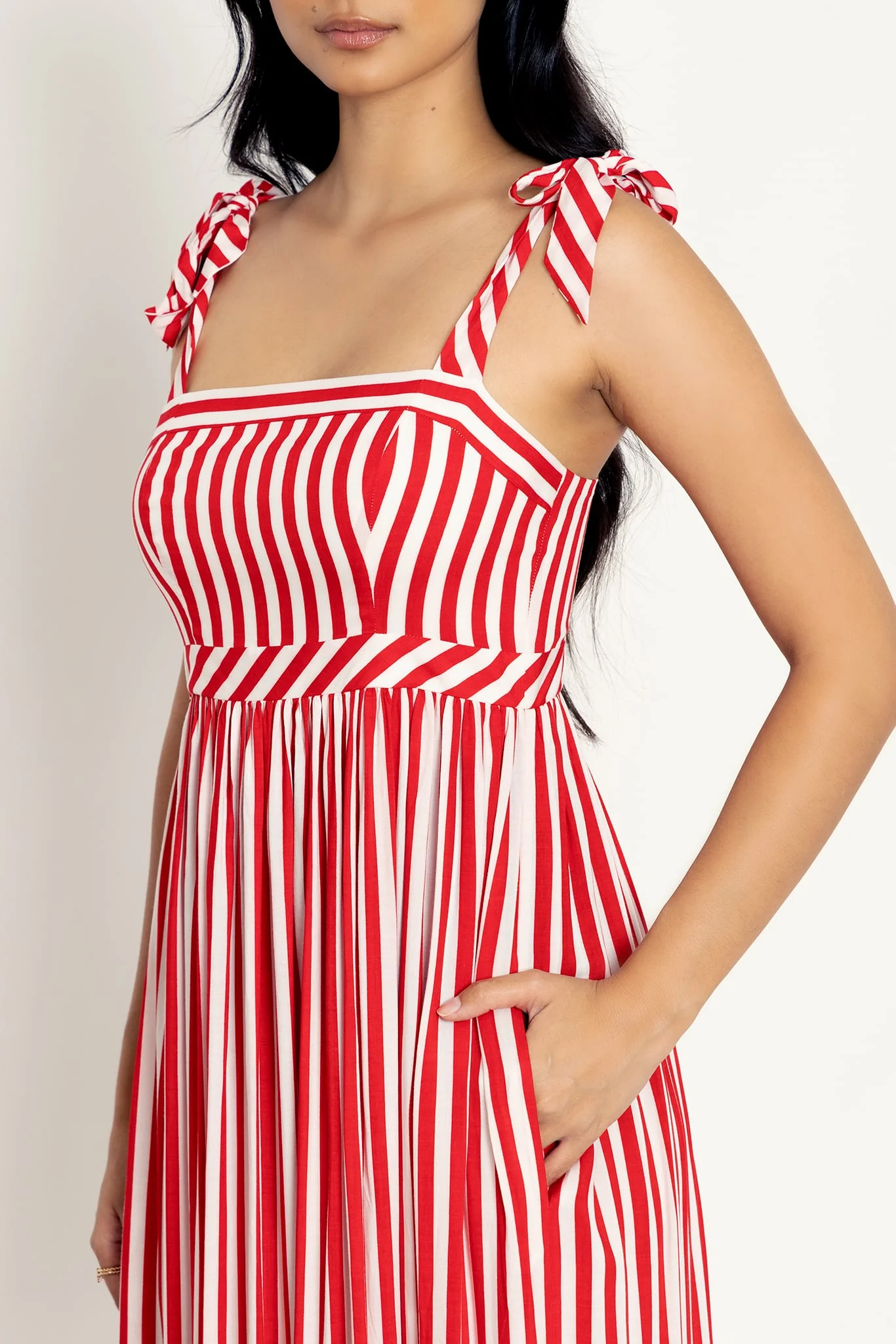 Red Ribbons Tied N Tiered Midaxi Dress - Image 2
