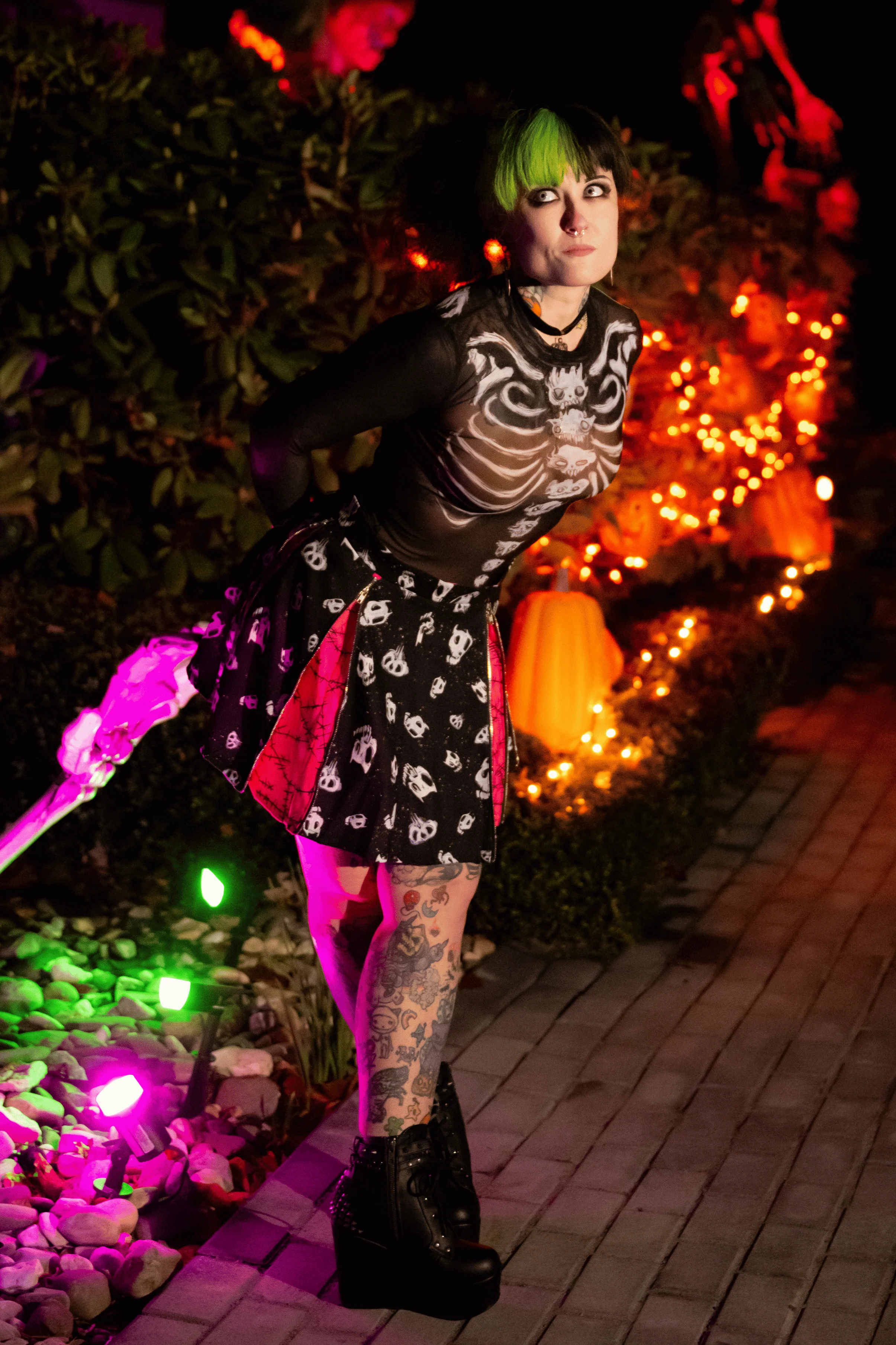 Skulls vs Barbed Wire Zip Mini Skirt - Image 7