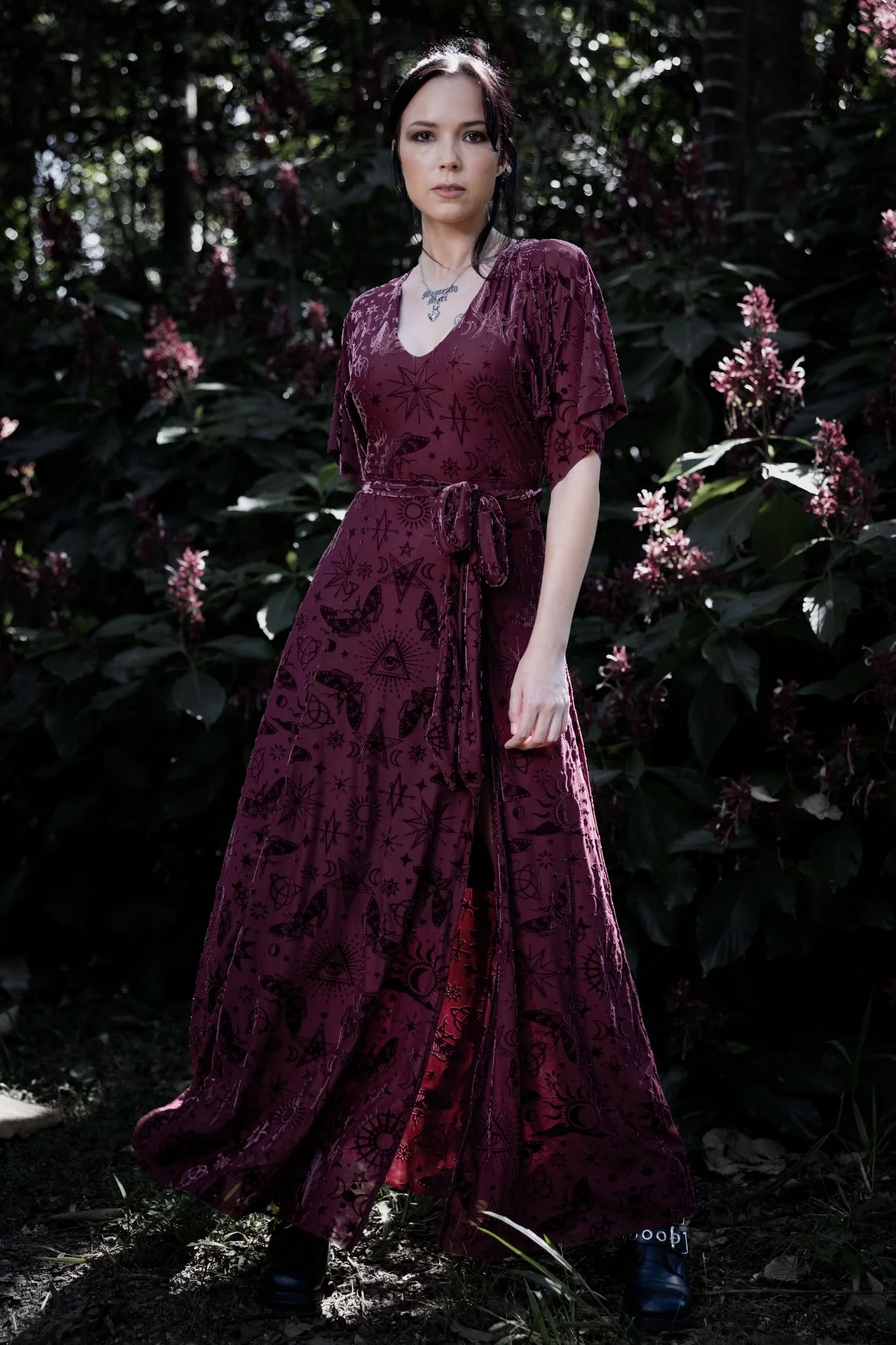 Spell Berry Burned Velvet Kimono Maxi Dress - Image 2