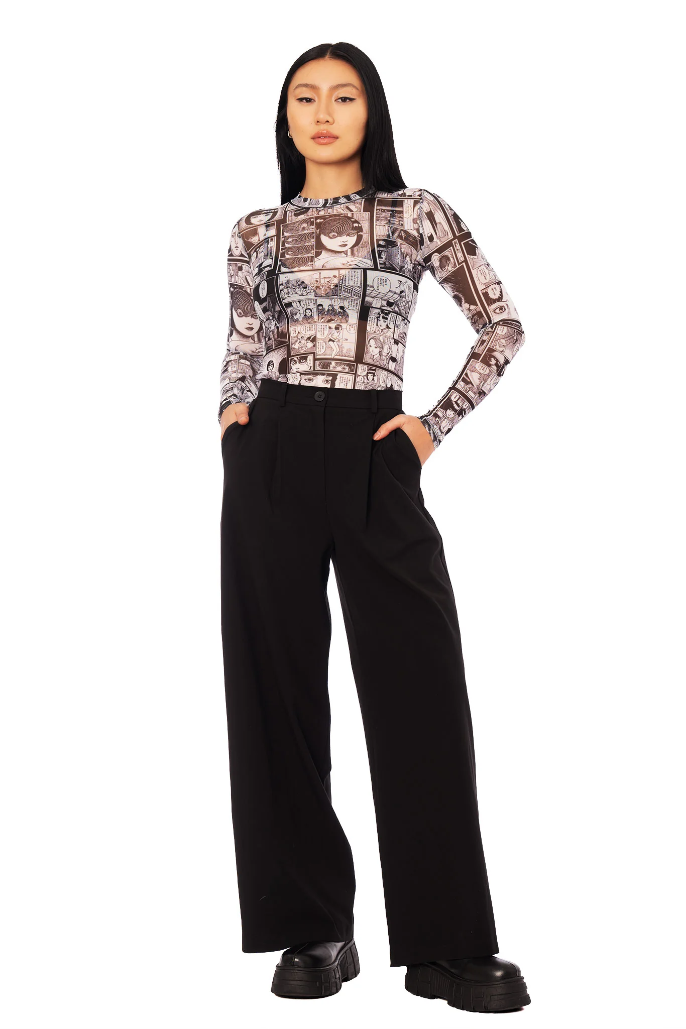The Scar Sheer High Neck Long Sleeve Top - Image 3